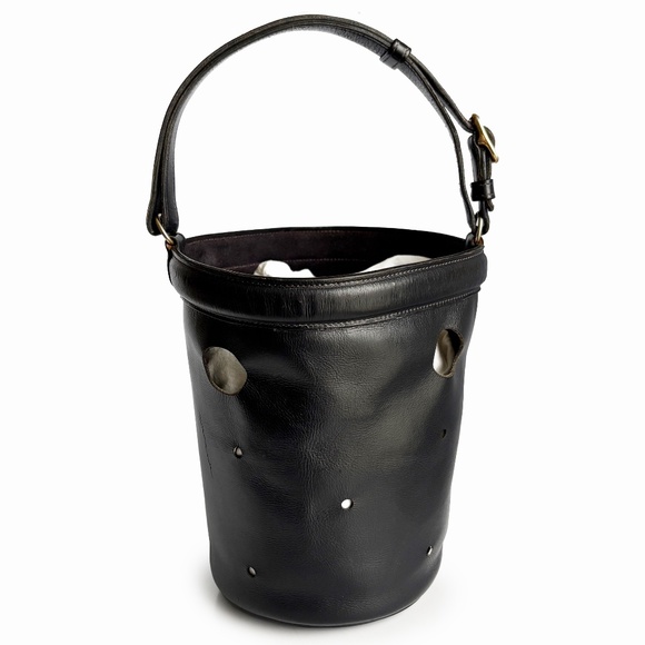 Hermes Mangeoire Bag Tote Black Box Calf Leather Feed Bucket Bag Vintage 60s - Picture 7 of 14